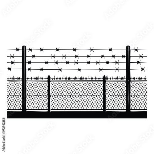 Barbed wire fence vector illustration isolated security barrier concept