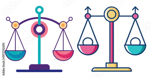 Gender equality symbols two balance scales different designs