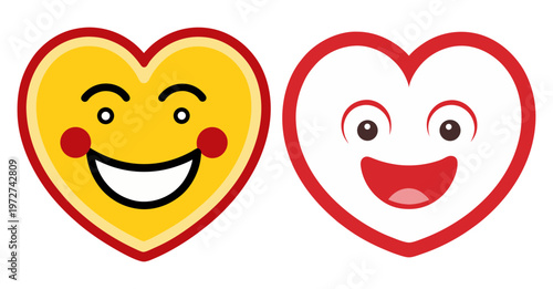 Two happy heart faces with big smiles and cheeks