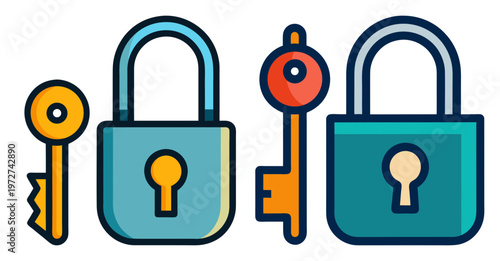 Pair of locks and keys security concept simple art