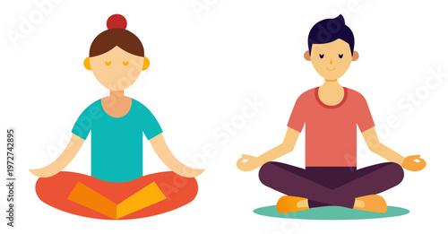 Two people meditating in lotus pose calm relaxation and mindfulness