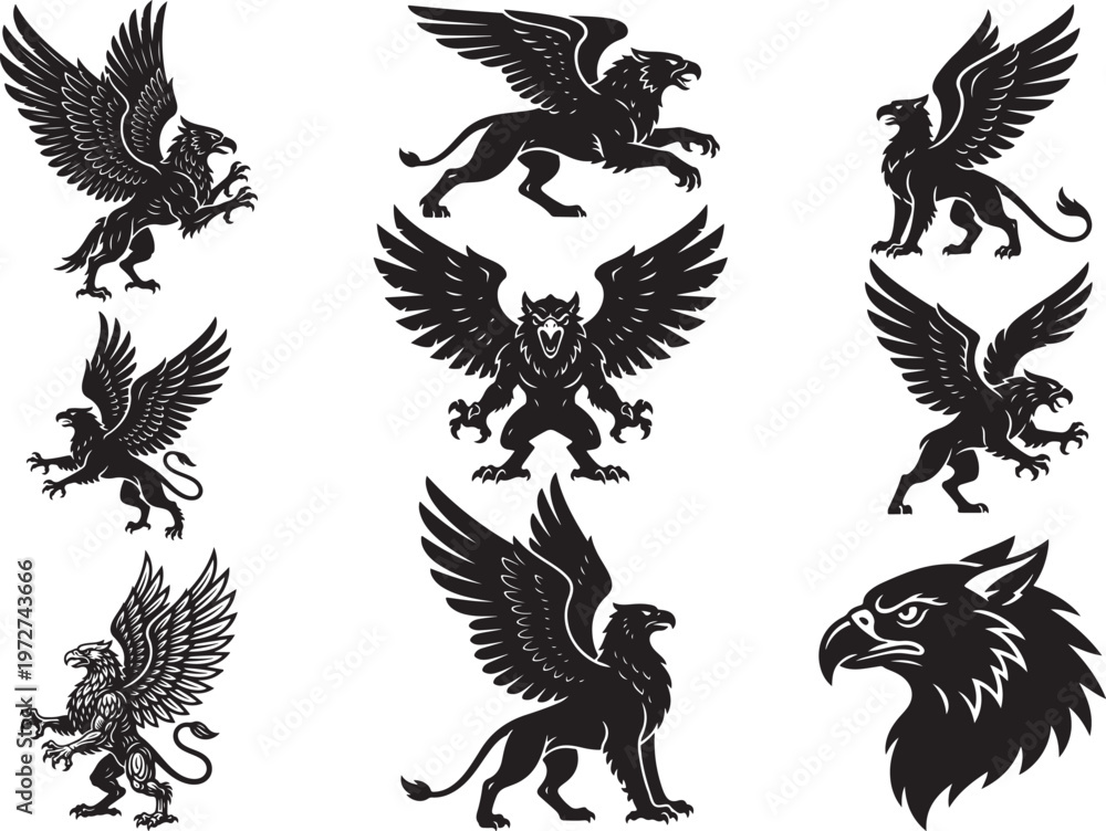 Fototapeta premium Mythical Griffin Creature with Wings and Lion Body