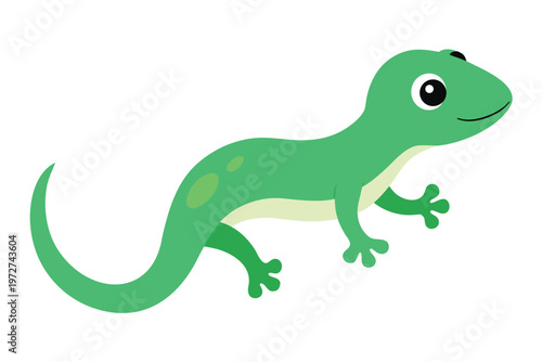 a cute gecko on wall  flat cartoon style  soft gre