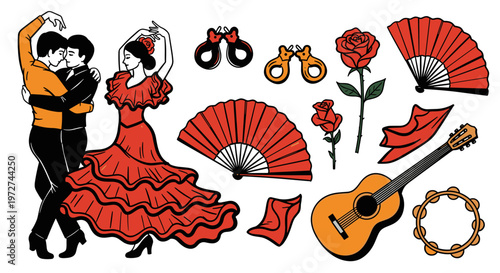 Vibrant illustration of Spanish music dance and romance 