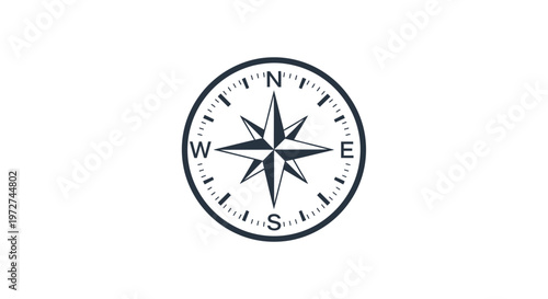 A classic compass rose graphic with cardinal directions N, S, E, W, symbolizing navigation, direction, and exploration.