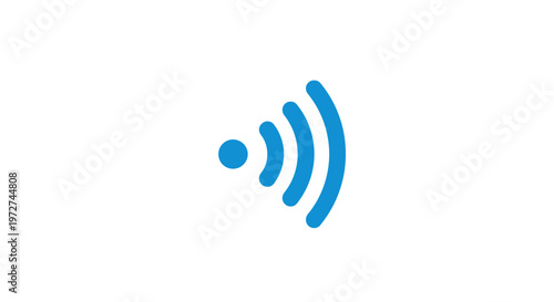 A simple blue icon depicting a wireless signal, broadcast, or Wi-Fi symbol on a clean white background.