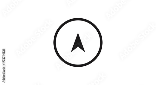 Black upward-pointing arrow icon within a circular outline on a white background, symbolizing direction or navigation.
