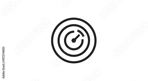Black outline icon depicting a target or radar with concentric circles and a central dial indicating measurement or focus.