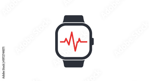 Smartwatch displaying a red heartbeat line, symbolizing health monitoring and wearable technology.