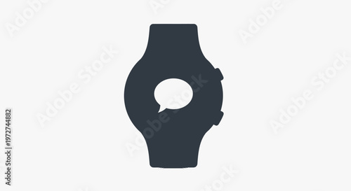 A dark grey smartwatch icon with a white speech bubble on its screen, representing communication or messaging.