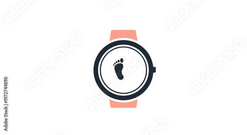 A minimalist illustration of a smartwatch displaying a footprint icon on its screen, symbolizing step tracking or fitness.