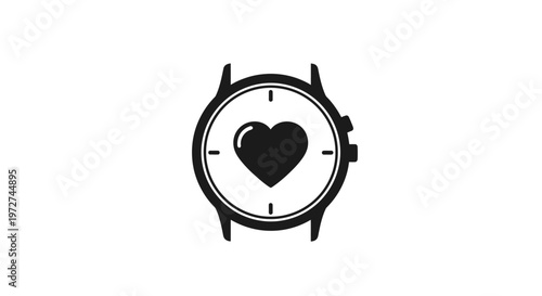 A black and white icon depicting a smartwatch with a heart rate monitor symbol in the center, indicating health and fitness tracking.