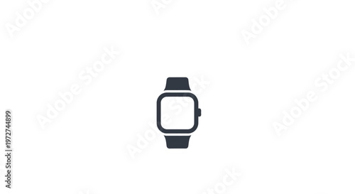 Minimalist icon of a smartwatch with a square face and a band, depicted in dark grey on a clean white background, representing modern wearable technology.