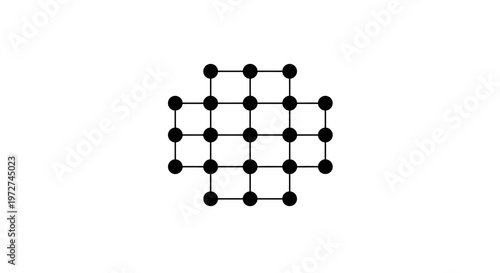 A black and white diagram illustrating a grid of interconnected dots forming a symmetrical cross shape, resembling a graph or puzzle layout.