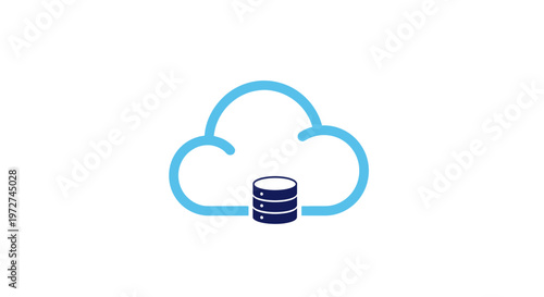 Cloud computing concept with a database server icon inside a stylized blue cloud on a white background, representing data storage and services.