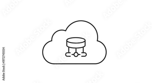 Outline illustration of a cloud housing a database symbol, representing cloud computing and data storage services.