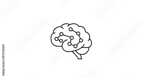 Line art icon of a human brain with interconnected nodes, symbolizing thought, intelligence, or a neural network.