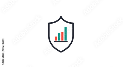 A shield icon with an upward-trending bar chart inside, symbolizing data security, financial growth, and protected performance analysis.