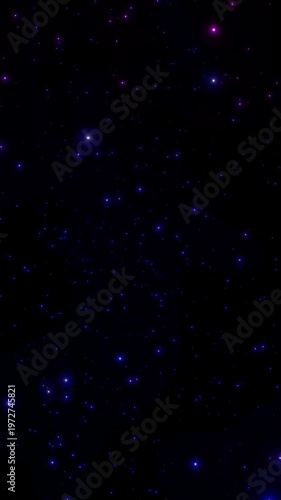 Vertical Purple Blue Particle Drift 4K Loop features blue to purple particles floating in a black atmosphere in a vertical ratio loop.