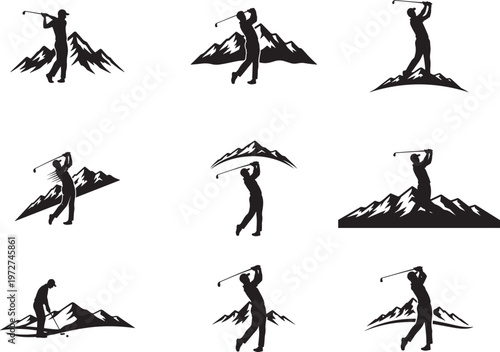 Golf Players Swinging on Elevated Mountain Course