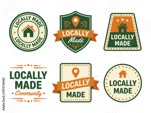 Set of Six Locally Made Badges, Minimalist Flat Vector Product Seals