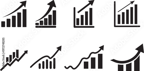Rising Graphs: A dynamic collection of charts representing consistent growth and progress. Perfect for illustrating concepts of financial success and market trends.png