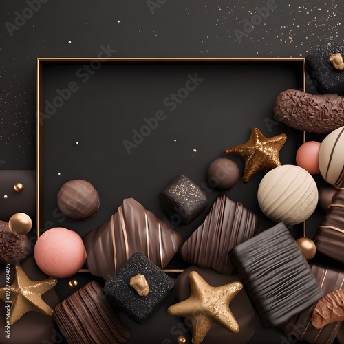 A luxurious assortment of chocolates and sweets on a dark background