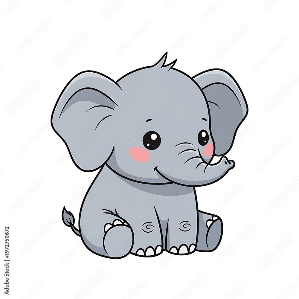 Naklejka premium Cute cartoon elephant sitting down.