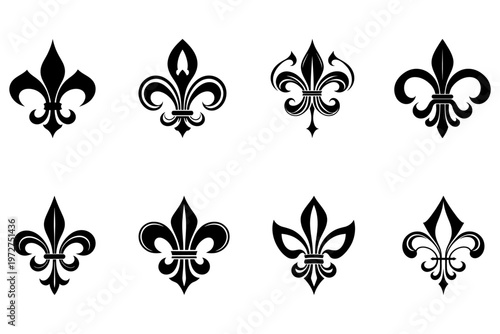 comprehensive set of fleur de lis heraldic symbols, vector collection showcasing historical french monarchy emblem variations