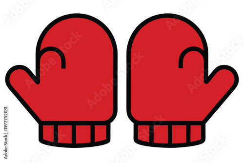 a christmas mitten pair  flat cartoon design  red