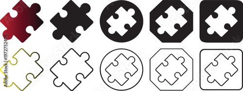 Modern puzzle icon black and color.