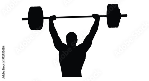 A powerful weightlifter dramatically raises a barbell overhead in a striking black silhouette high quality professional detailed modern elegant stylish clean