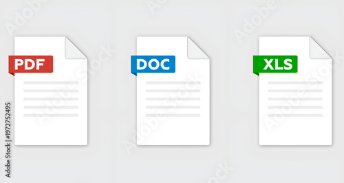 PDF DOC XLS File Document Icons Set Vector Illustration