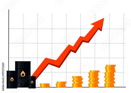Fuel Price Increase Concept,Oil Barrels and Growing Arrow, Energy Inflation