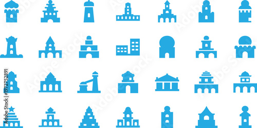 Abstract blue chess piece pattern on a white background