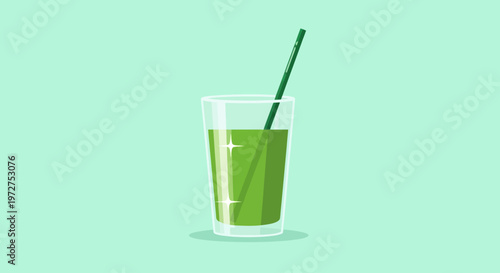 Glass of Green Juice with Straw.