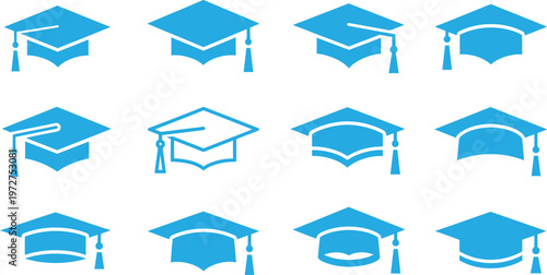 Title collection of blue graduation cap icons representing academic achievement and success description a grid of light blue graduation cap icons in