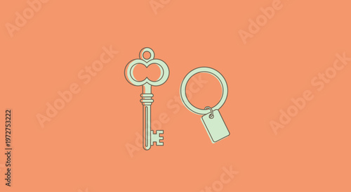 Vintage Keys on Orange Background.