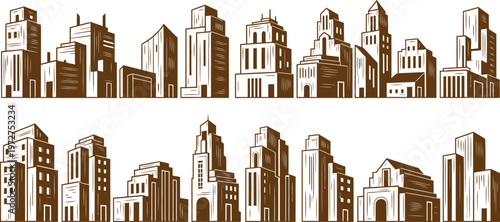 Detailed illustration of a dense urban cityscape with tall buildings