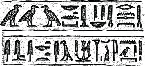 Ancient egyptian hieroglyphs a detailed row of symbolic representations
