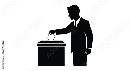 A man in a suit casts a ballot into a box representing civic duty and the democratic process silhouette high quality