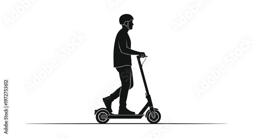 A person rides an electric scooter in profile showcasing modern urban transportation as a bold silhouette high quality professional detailed elegant