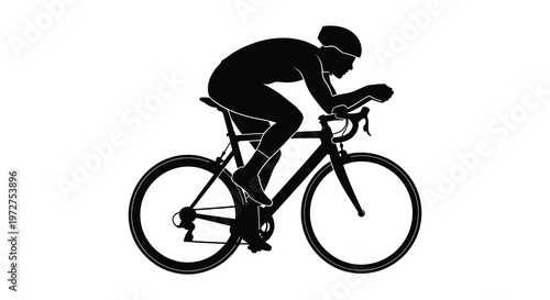 A cyclist rides a road bike in a dynamic pose captured as a bold black silhouette high quality professional detailed modern