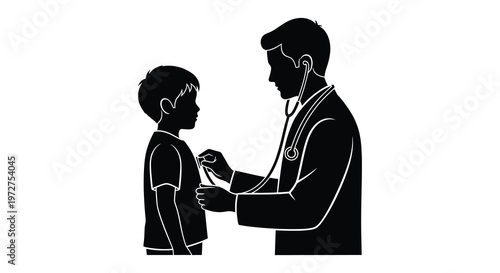 A doctor examines a young boy with a stethoscope showcasing a classic healthcare scene in silhouette high quality professional detailed modern