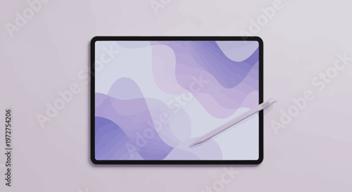 Modern Tablet with Stylus on Screen Display.