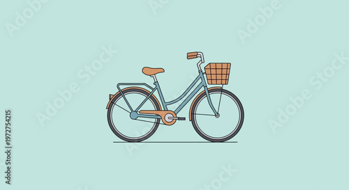 Blue Bicycle with Basket Illustration.