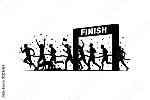 Race to the Finish Line: Silhouette runners burst across the finish line with triumphant energy, embodying the spirit of competition and victory.