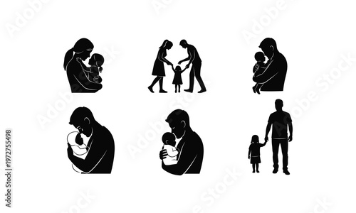 Illustrations depicting various family bonding moments and parenting styles