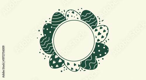 Green Easter Egg Frame Template with Decorative Patterns and Empty Circle for Text and Greeting