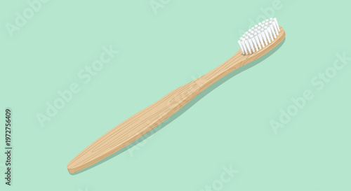 Bamboo Toothbrush with White Bristles on Green.